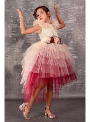 Children's Evening Dresses With Tutu Skirt And Tail - Burgundy