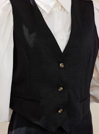 Black - Unlined - V neck Collar - Suit