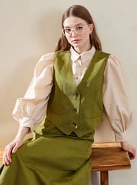 Olive Green - Unlined - V neck Collar - Suit