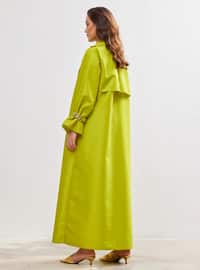 Light Green - Unlined - V neck Collar - Abaya