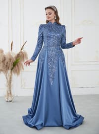 Dark Blue - Fully Lined - - Modest Evening Dress