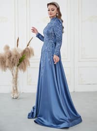 Dark Blue - Fully Lined - - Modest Evening Dress