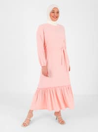 Powder Pink - Unlined - Crew neck - Plus Size Dress