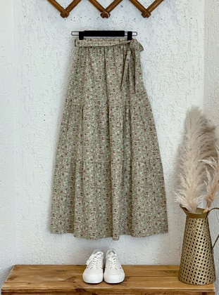 Green - Floral - Unlined - Skirt - Ceylan Otantik