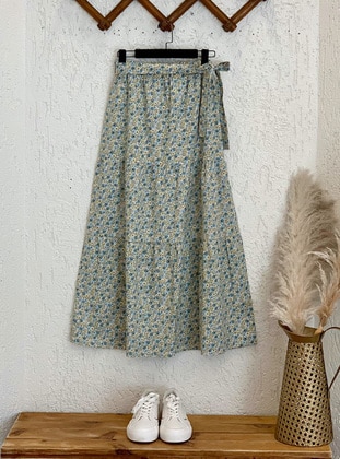Blue - Floral - Unlined - Skirt - Ceylan Otantik