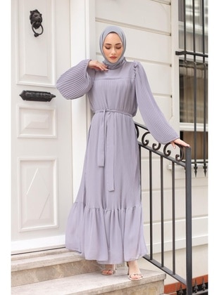 Grey - Modest Dress - Meqlife