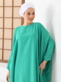 Green - Polka Dot - Crew neck - Unlined - Modest Dress