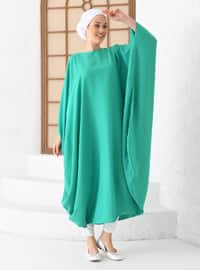 Green - Polka Dot - Crew neck - Unlined - Modest Dress
