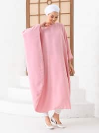 Powder Pink - Polka Dot - Crew neck - Unlined - Modest Dress