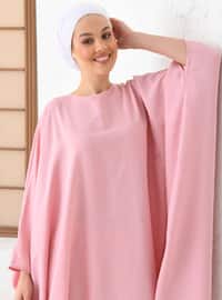 Powder Pink - Polka Dot - Crew neck - Unlined - Modest Dress