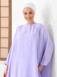 Lilac - Polka Dot - Crew neck - Unlined - Modest Dress