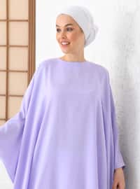Lilac - Polka Dot - Crew neck - Unlined - Modest Dress