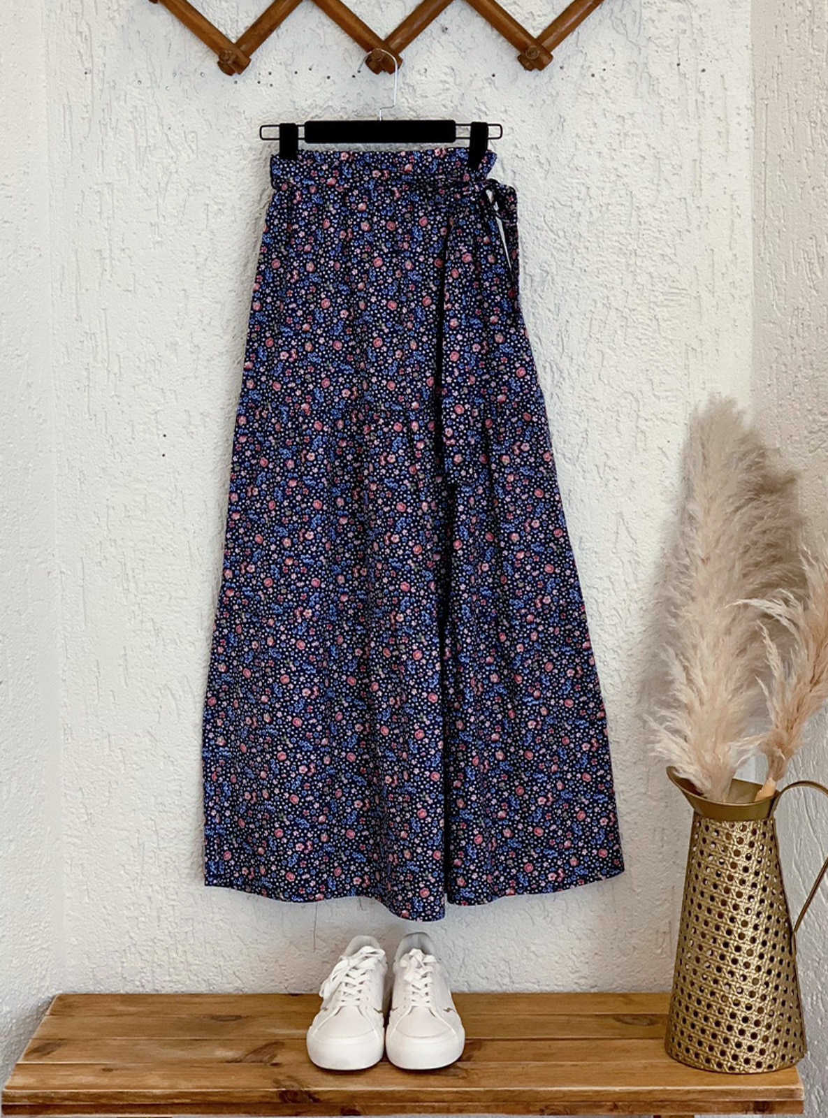 Navy Blue - Floral - Unlined - Skirt