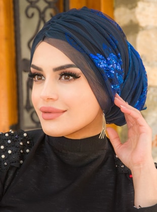ساكس الأزرق - من لون واحد - حجابات جاهزة - AİŞE TESETTÜR