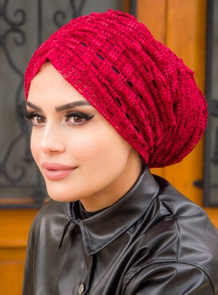 أحمر برغندي - من لون واحد - حجابات جاهزة - AİŞE TESETTÜR