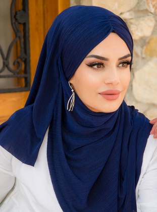 نيلي - من لون واحد - حجابات جاهزة - AİŞE TESETTÜR