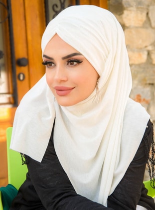 أبيض - من لون واحد - حجابات جاهزة - AİŞE TESETTÜR