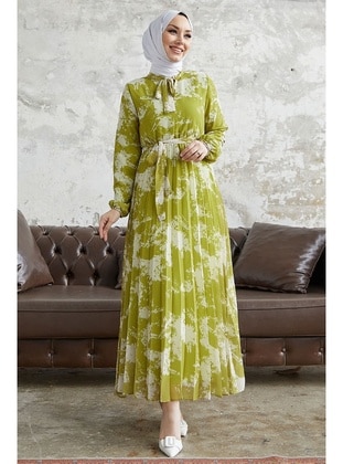 Olive Green - Fully Lined - Modest Dress - InStyle