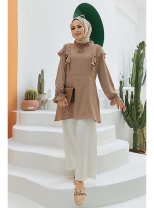 Hijab Aerobin Collar Ruffled Shirt Mink
