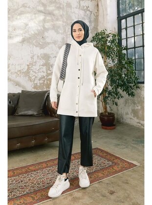 Hijab Hooded Snap Fastened Trench White