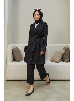 Hijab Crepe Jacket Pants Suit Black