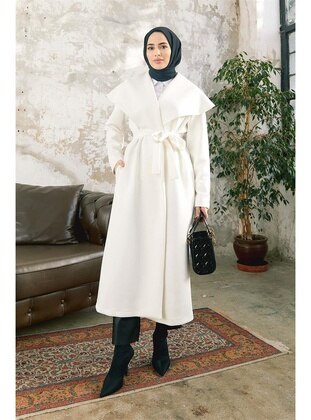 Hijab Shawl Collar Trench White