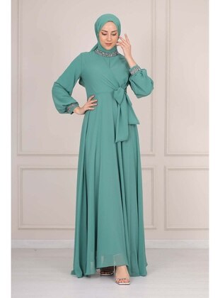 Turquoise - Modest Evening Dress - SARETEX