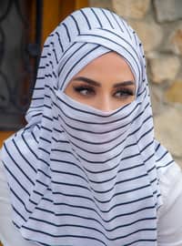 White - Petrol - Printed - Cotton - Instant Scarf