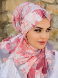 Gray - Pink - Printed - Instant Scarf