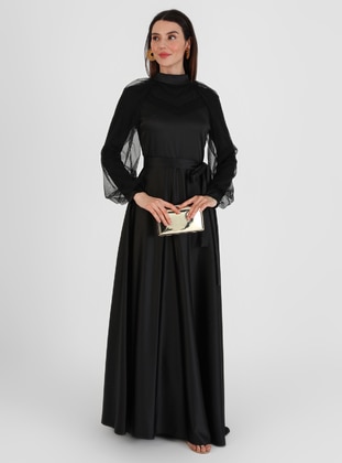 Black - Fully Lined - Polo neck - Modest Evening Dress  - Semra Aydın