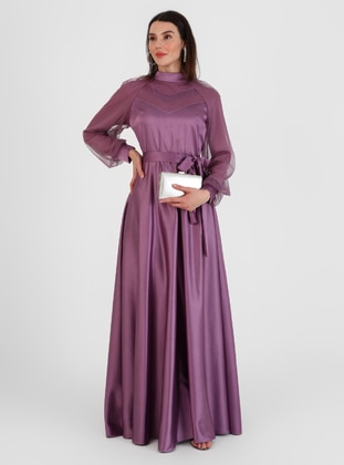 Lilac - Fully Lined - Polo neck - Modest Evening Dress  - Semra Aydın