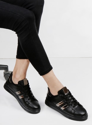 Black - Sport - Faux Leather - Sports Shoes - Renkli Butik
