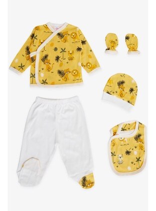 Baby Boy Hospital Newborn 5-Piece Patterned 0-3 Months - Mustard Yellow - Breeze Girls&Boy's