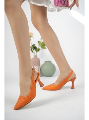 Muggo Matiz Garantili Kadın Arkası Açık Klasik Günlük Tarz Şık ve Rahat Topuklu Ayakkabı TURUNCU
