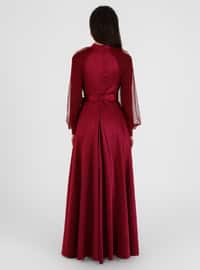 Burgundy - Fully Lined - Polo neck - Modest Evening Dress