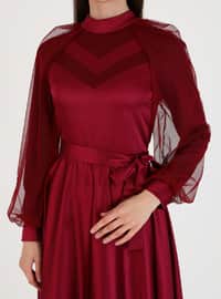 Burgundy - Fully Lined - Polo neck - Modest Evening Dress