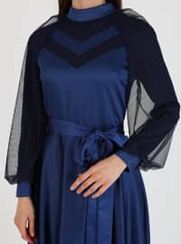 Navy Blue - Fully Lined - Polo neck - Modest Evening Dress