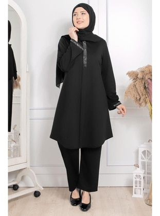 Black - Plus Size Evening Dress - MFA Moda