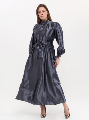 Grey - Fully Lined - Crew neck - Modest Evening Dress - Asee`s