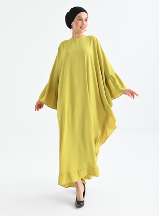 Mustard - Crew neck - Unlined - Modest Dress - Filizzade