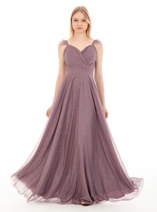 Fully Lined - Lavender - V neck Collar - Evening Dresses - Meksila