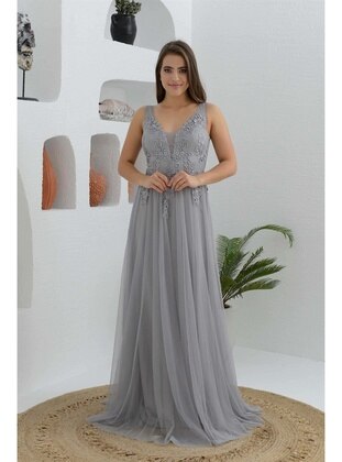 Fully Lined - 1000gr - Gray - Evening Dresses - Carmen