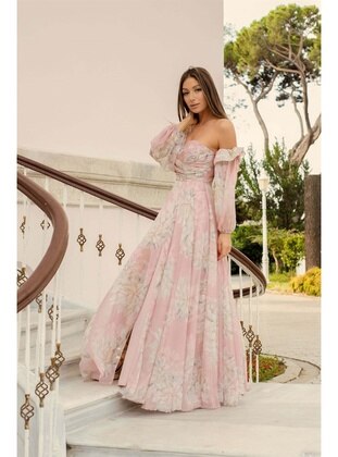 Powder Pink - Fully Lined - 1000gr - Evening Dresses - Carmen