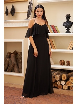 Fully Lined - 1000gr - Black - Boat neck - Evening Dresses - Carmen