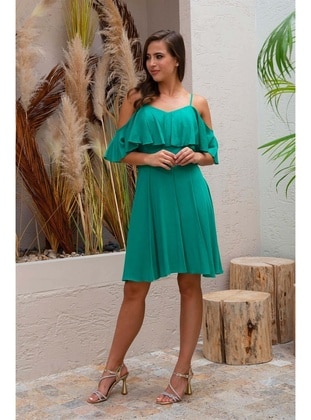 Fully Lined - 1000gr - Green - Boat neck - Evening Dresses - Carmen