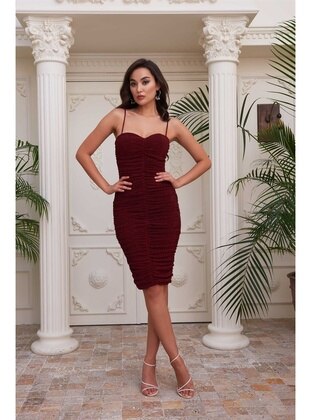Fully Lined - 1000gr - Maroon - Evening Dresses - Simmore