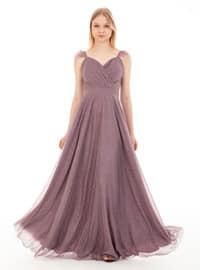 Fully Lined - Lavender - V neck Collar - Evening Dresses