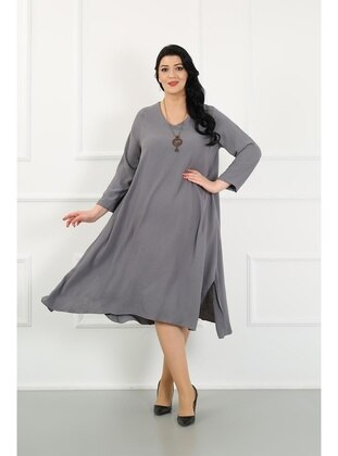 Grey - Plus Size Dress - By Alba Collection