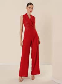 Double-Breasted - Red - Evening Jumpsuits