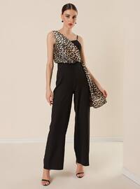 Fully Lined - Black - Leopard - Evening Jumpsuits